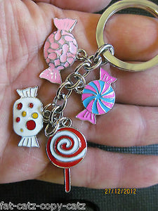 CUTE 4 PIECE CANDY SWEET LOLLIPOP ENAMEL KEYRING HANDBAG CHARM GIFT UK SELLER