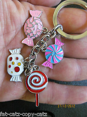 CUTE 4 PIECE CANDY SWEET LOLLIPOP ENAMEL KEYRING HANDBAG CHARM GIFT UK SELLER