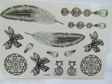 Load image into Gallery viewer, Black Ladies Arty Fashion Feathers Pearl Earrings Brooch Temporary Tattoos UK
