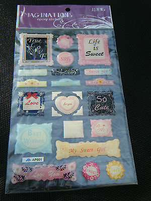 SHEET CRAFT LIFE IS SWEET, LOVE, WORDS DESIGN PUFFY 3D STICKERS 21cmx13cm UKSELL