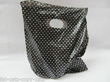 Load image into Gallery viewer, 40-45 TINY BLACK POLKA DOTS SPOTTED SMALL PLASTIC CARRIER BAGS 19cmx18cm UKSELL
