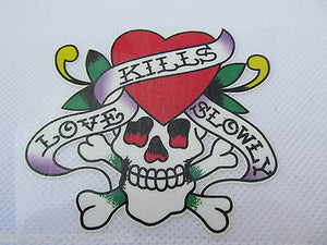 LOVE KILLS SKULL & HEART BONE GLITTER IRON ON SMOOTH PATCH FOR CLOTHES UK SELLER
