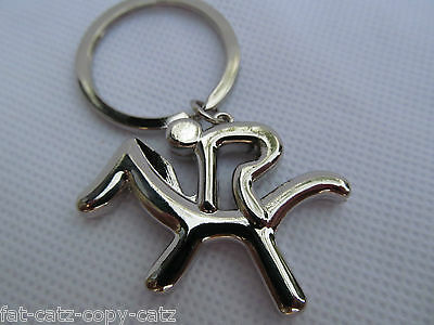 NEW SOLID METAL SILVER TONE HORSE RIDING JOCKEY KEYRING CHARM GIFT IDEA UKSELLER