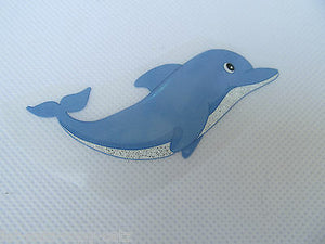 QUALITY BLUE CUTE FISH DOLPHIN GLITTER IRON ON SMOOTH PATCH FOR CLOTHES UKSELLER