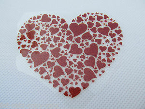 RED HEARTS LOVE GIRLY GLITTER IRON ON SMOOTH LOGO PATCH FOR CLOTHES UK SELLER