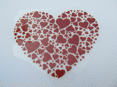 RED HEARTS LOVE GIRLY GLITTER IRON ON SMOOTH LOGO PATCH FOR CLOTHES UK SELLER