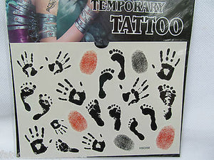 New Quality Black Unisex Arty Foot Finger Hand Prints Temporary Tattoos UKSeller