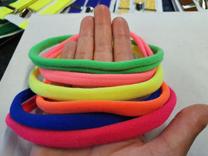 Set of 6 Yoga 80&#39;s style slim Neon headbands, jersey soft and stretchy