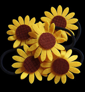 6x Girls, Ladies Yellow Daisy Flower Hair Bands, Elastics, Scrunchies Suitable for All ages
