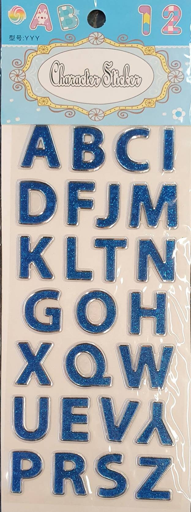Blue Glitter 3D Puffy Adhesive Letters Alphabet Stickers A-Z For Craft Card Making 2.8cm Height