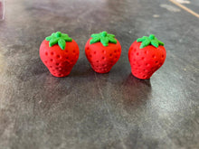 Load image into Gallery viewer, 3x Small Strawberry Pencil Topper Novelty Erasers
