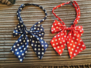 Blue Polka Dots Spotted Ladies Girls Fashion Adjustable Pre-Tied Neck Bow Tie One Size for Uniforms, Fancy Dress