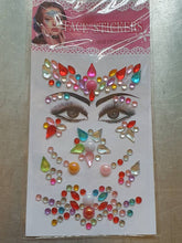 Load image into Gallery viewer, 1x Sheet Unisex Face Gems Multi Coloured Stickers Make Up Body Jewels Festival UK Seller
