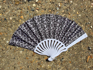 Black Animal Leopard Print Ladies Unisex Hand Fan Decorative Burlesque Folding Fan 35cm Span