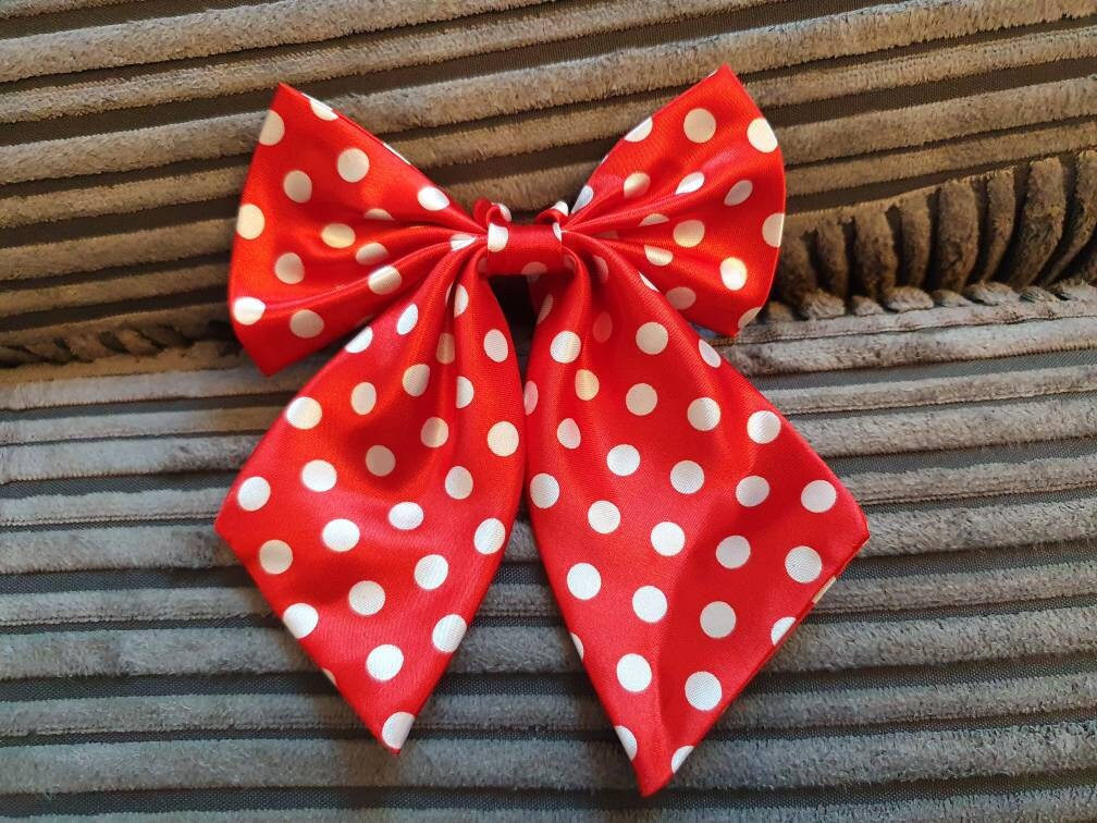 Red Polka Dots Spotted Ladies Girls Fashion Adjustable Pre-Tied Neck Bow Tie One Size for Uniforms, Fancy Dress