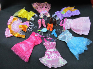 3x Short Dolls Dresses & 3 Pairs Shoes - Random Selection Made for Barbie Sized Dolls
